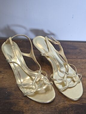 Metallic Gold Strappy Slingback Heels